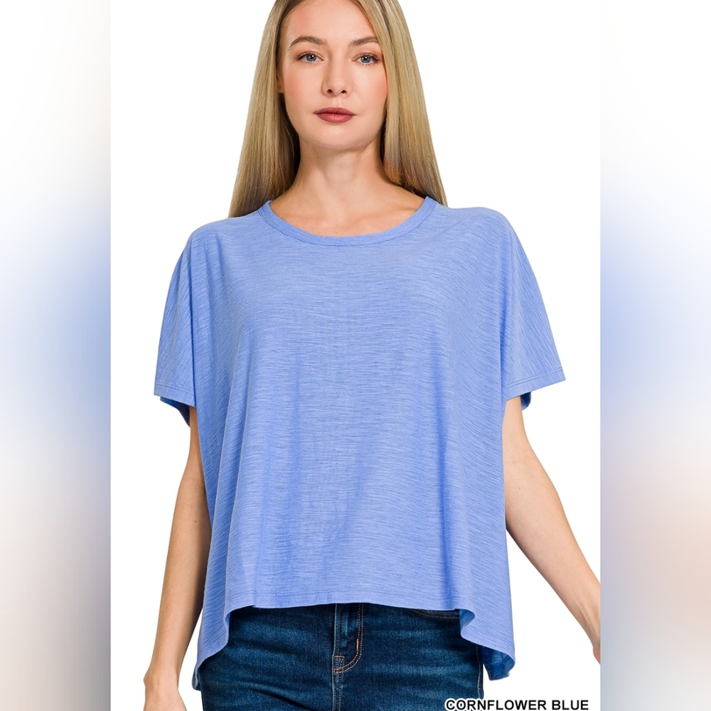 Zenana Outfitters Cornflower Blue Slub Box Tee Sm-lg